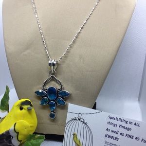 Faceted BLUE TOPAZ Pendant .925 S.S.Plate NECKLACE